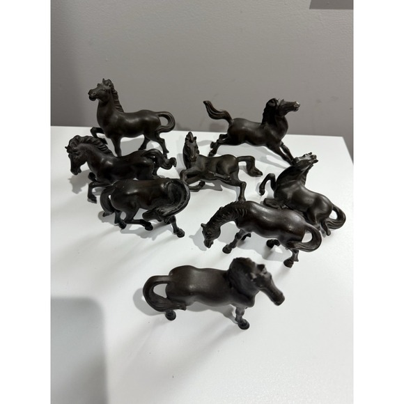 Other - Set Of 8 Horse Figurine Laying Down Standing Brown Resin Marked WA Bronco Pony Q